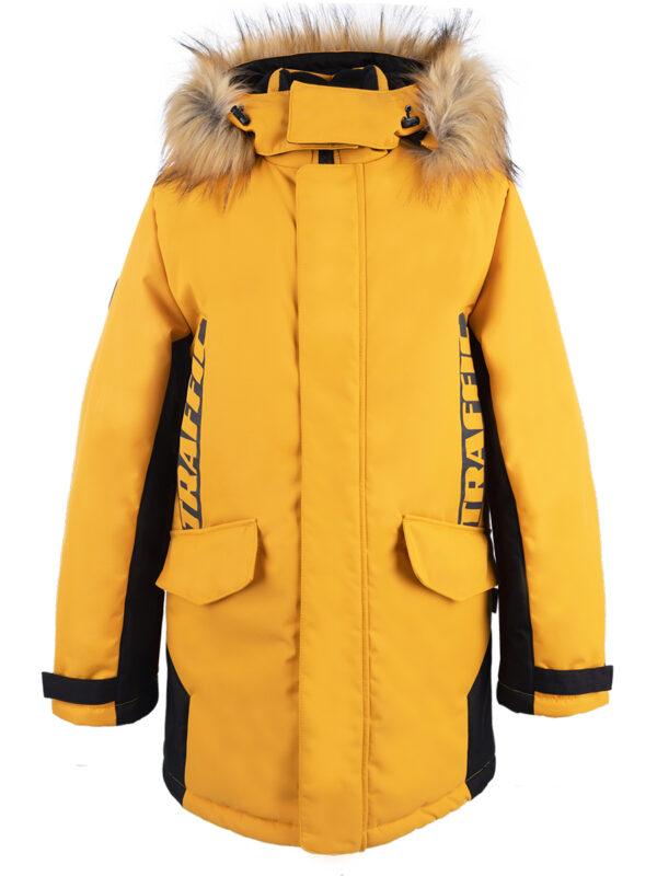 Куртка зимняя для мальчика Nikastyle 4з3321 горчичный вид спереди