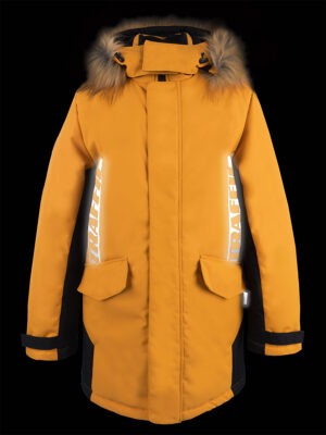 Куртка зимняя для мальчика Nikastyle 4з3321 горчичный светоотражение
