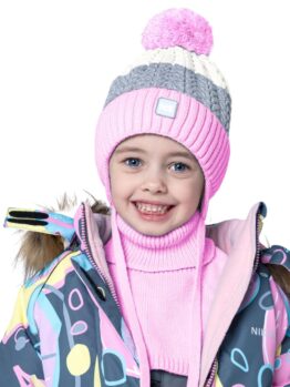 Комплект шапка и манишка для девочки Nikastyle 12з7822 розовый-серый (1)