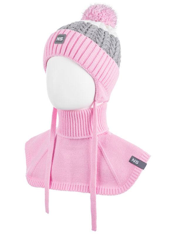 Комплект шапка и манишка для девочки Nikastyle 12з7822 розовый-серый (2)