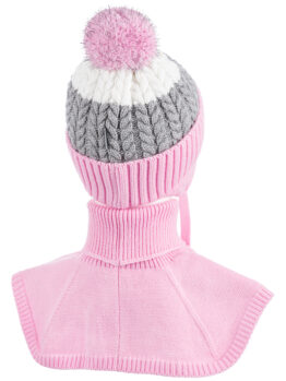 Комплект шапка и манишка для девочки Nikastyle 12з7822 розовый-серый (3)