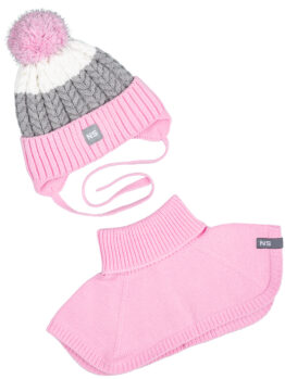 Комплект шапка и манишка для девочки Nikastyle 12з7822 розовый-серый (4)
